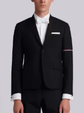 High Armhole Single Breasted Sport Coat With Red, White And Blue Selvedge Arm Placement & Silk Failly Lapel In School Uniform Plain Weave