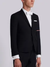 High Armhole Single Breasted Sport Coat With Red, White And Blue Selvedge Arm Placement & Silk Failly Lapel In School Uniform Plain Weave