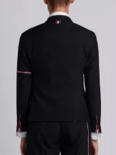 High Armhole Single Breasted Sport Coat With Red, White And Blue Selvedge Arm Placement & Silk Failly Lapel In School Uniform Plain Weave