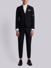 High Armhole Single Breasted Sport Coat With Red, White And Blue Selvedge Arm Placement & Silk Failly Lapel In School Uniform Plain Weave