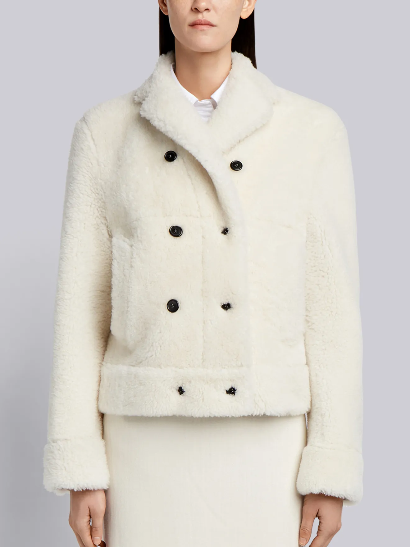 thom browne shearling peacoat