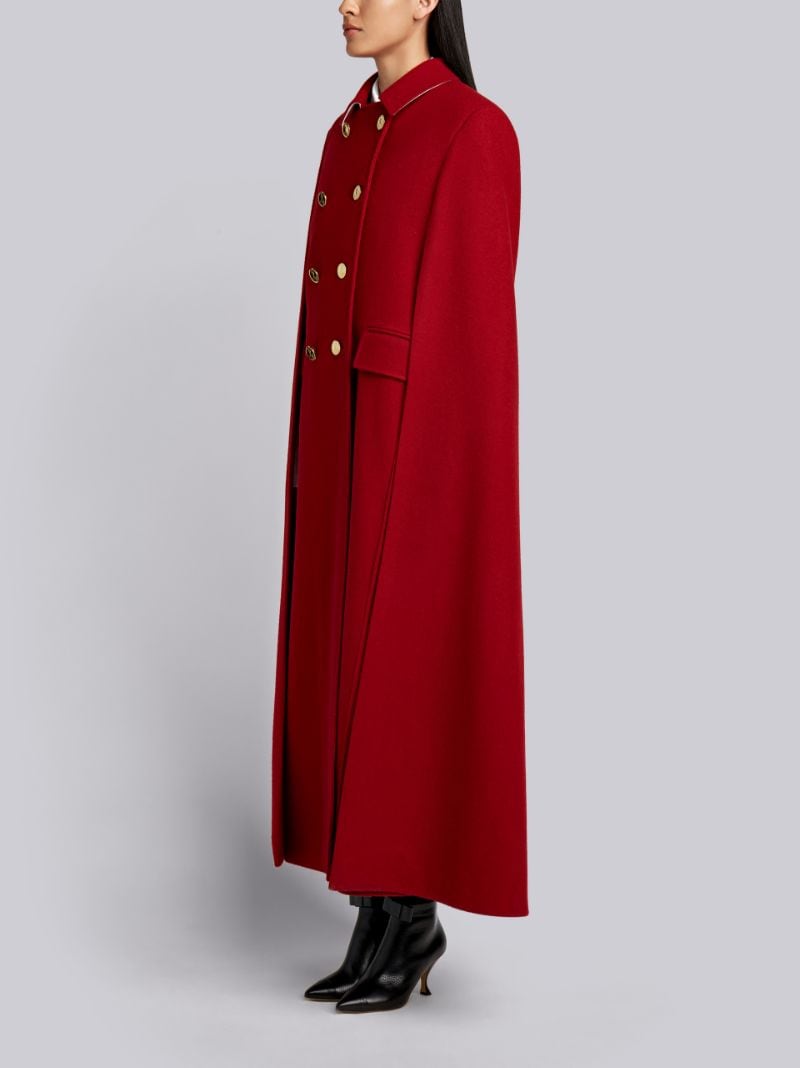 High-Button Pintuck Double-Breasted Cape In Pilot Cloth Melton 