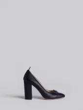 High Heel With Bow In Black Pebble Grain