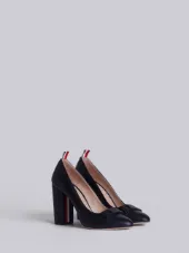 High Heel With Bow In Black Pebble Grain