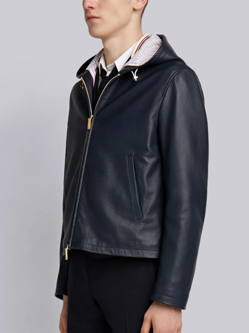 Hooded Zip Up Jacket With Red, White And Blue Intarsia Back Stripe