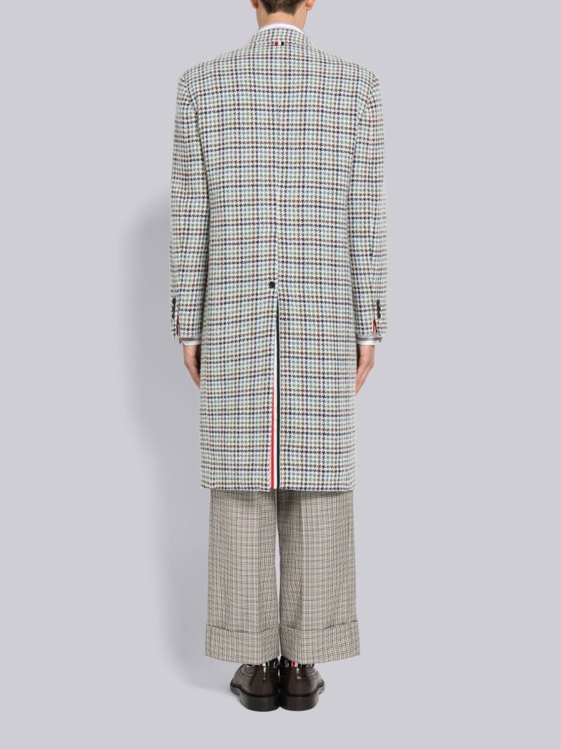 Houndstooth Cashmere Boucle Single Vent Overcoat