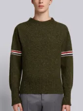 Intarsia Stripe Classic Mohair Tweed Crewneck Pullover