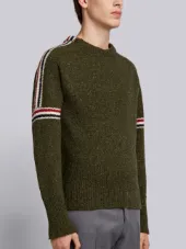 Intarsia Stripe Classic Mohair Tweed Crewneck Pullover
