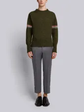 Intarsia Stripe Classic Mohair Tweed Crewneck Pullover