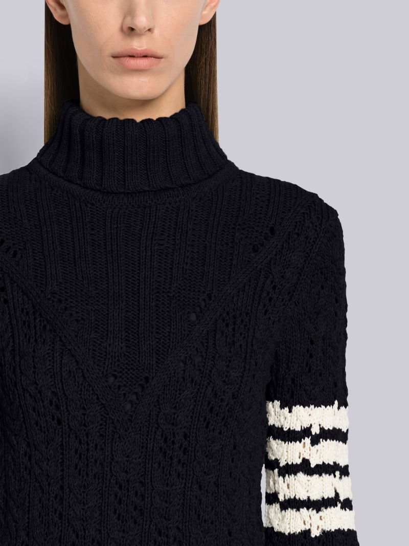 Navy Wool and Cashmere Aran Turtleneck