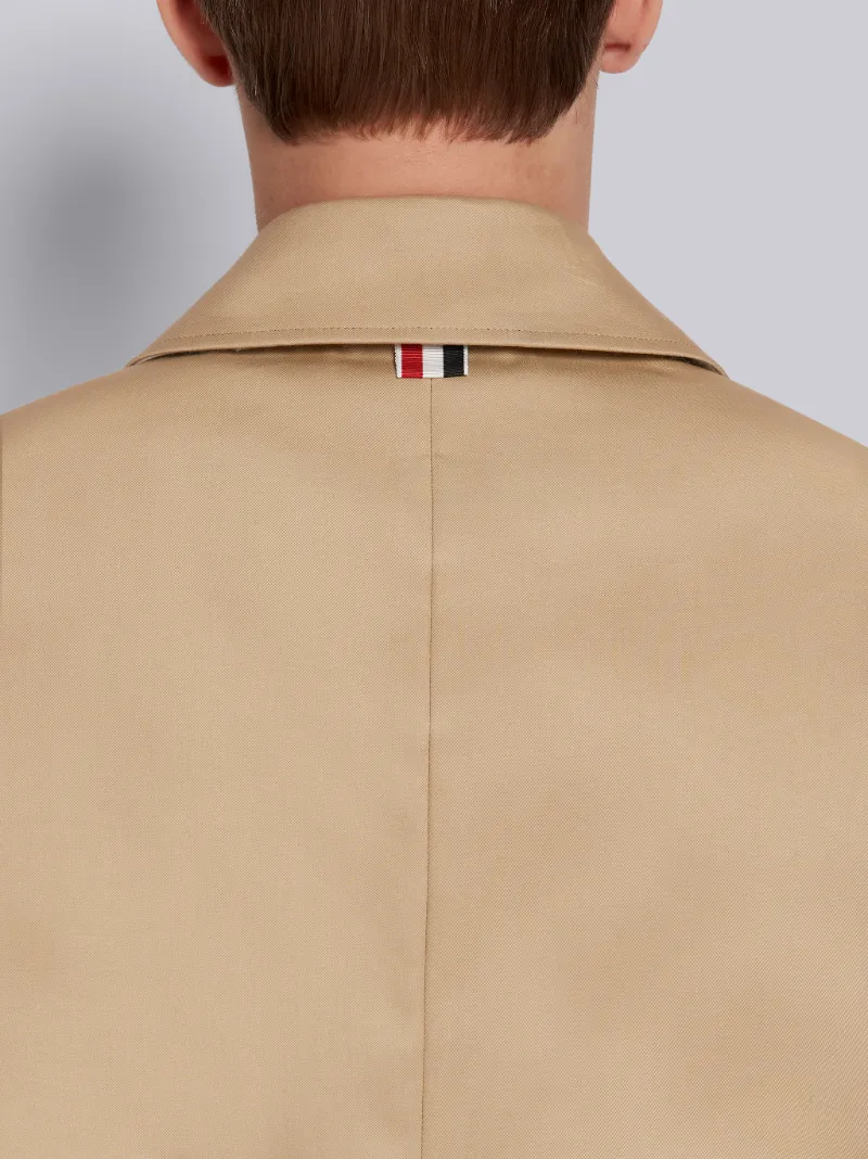 Khaki Cotton Twill Diagonal Stripe Classic Mac Bal Collar Overcoat