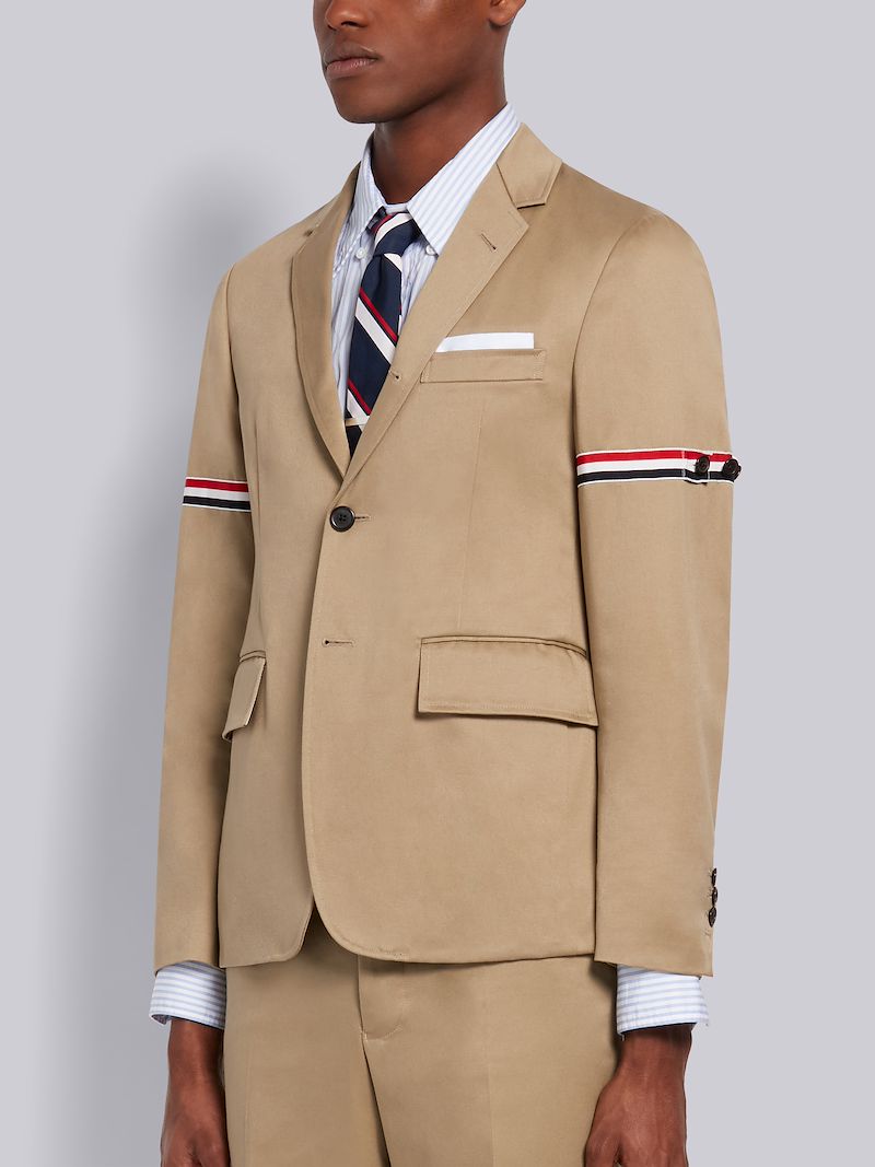 Khaki Cotton Twill Grosgrain Armband Unconstructed Classic Sport Coat