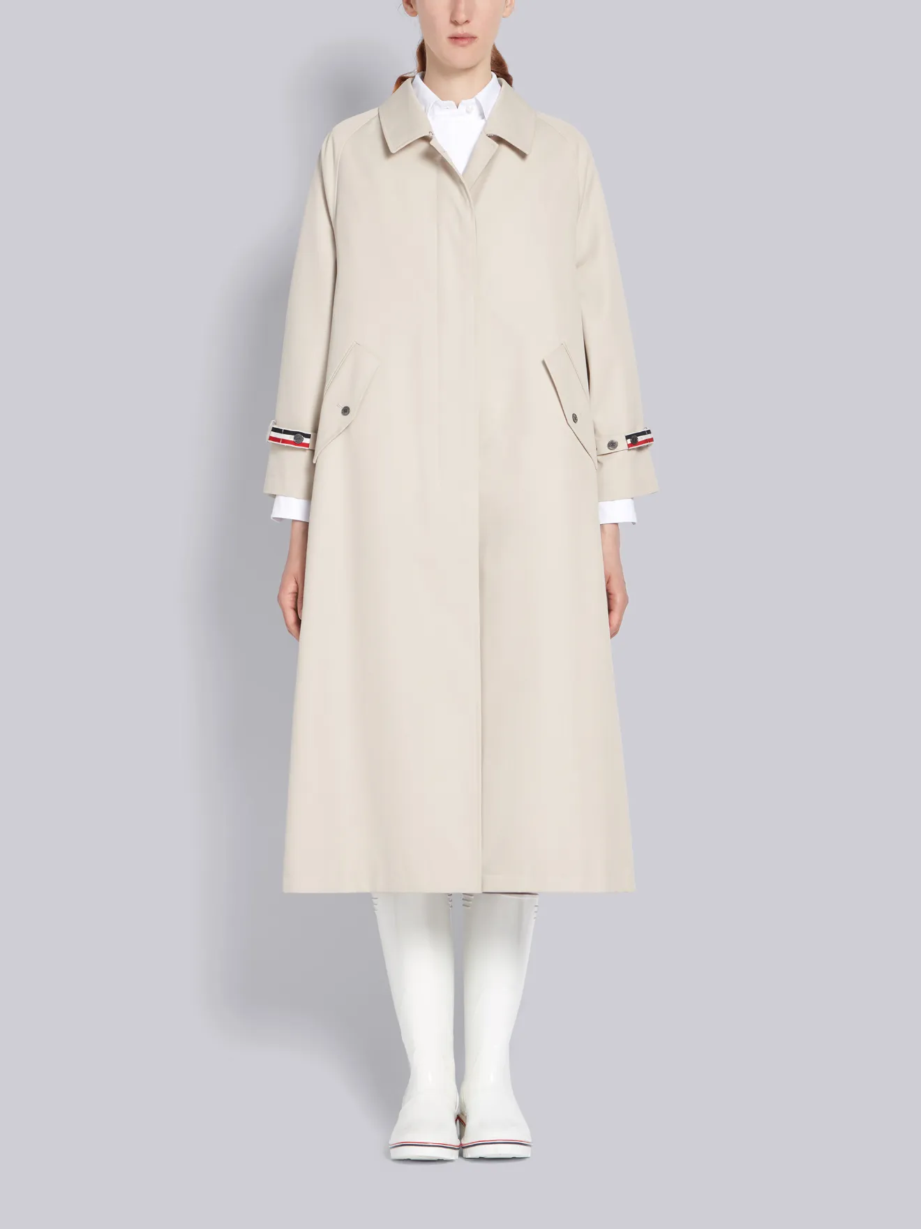 Khaki Waterproof Cotton Twill Raglan Trench Overcoat | Thom Browne