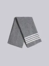 Baby Scarf With White 4-Bar Stripe In Light Grey Cashmere