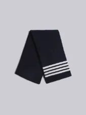 Baby Scarf With White 4-Bar Stripe In Navy Cashmere