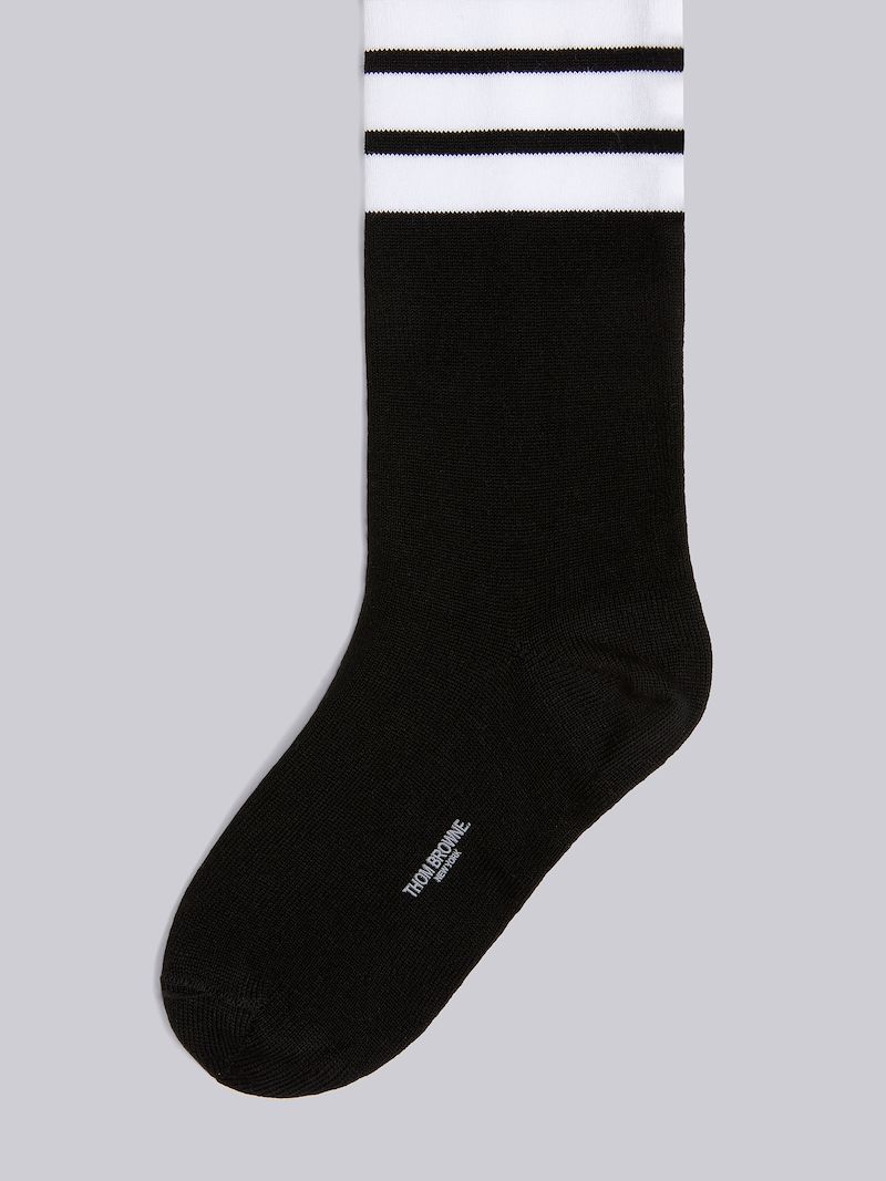 Black Cotton 4-Bar Knee High Socks
