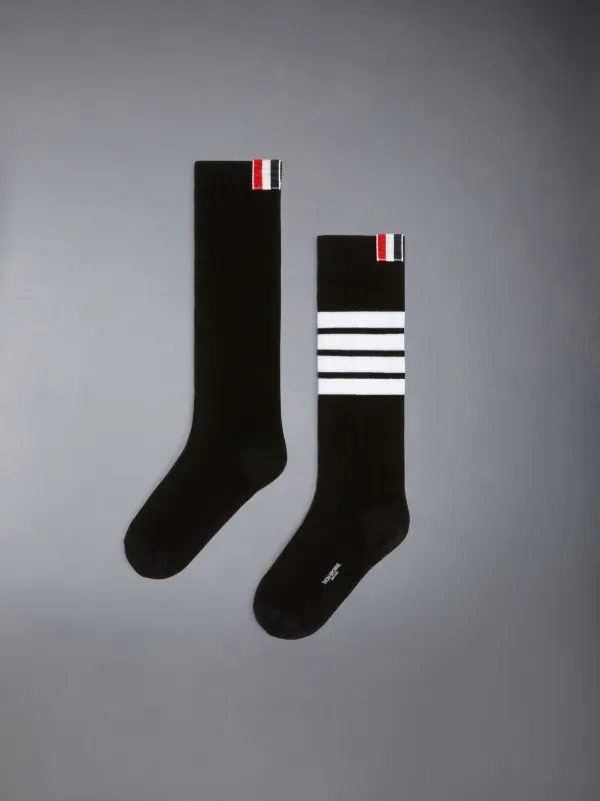 Black Cotton 4-Bar Knee High Socks