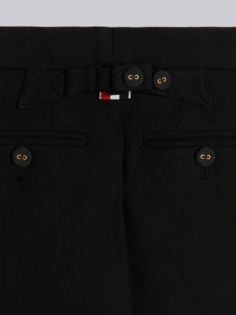 Black Wool Pique Suiting Tuxedo Bermuda Shorts