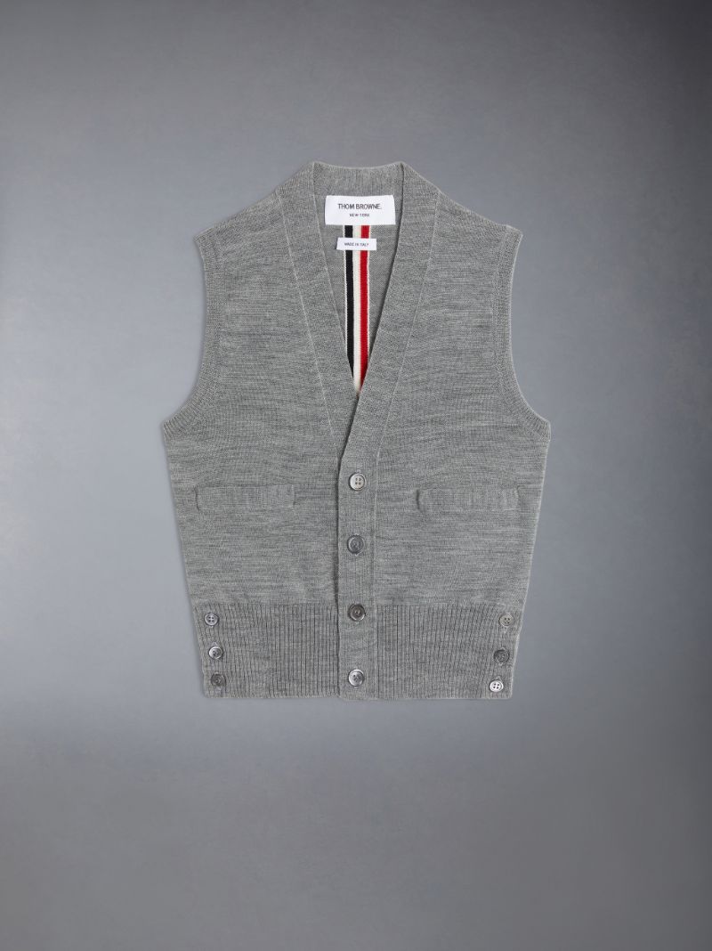 Children s Wool Stripe V neck Cardigan Vest Thom Browne