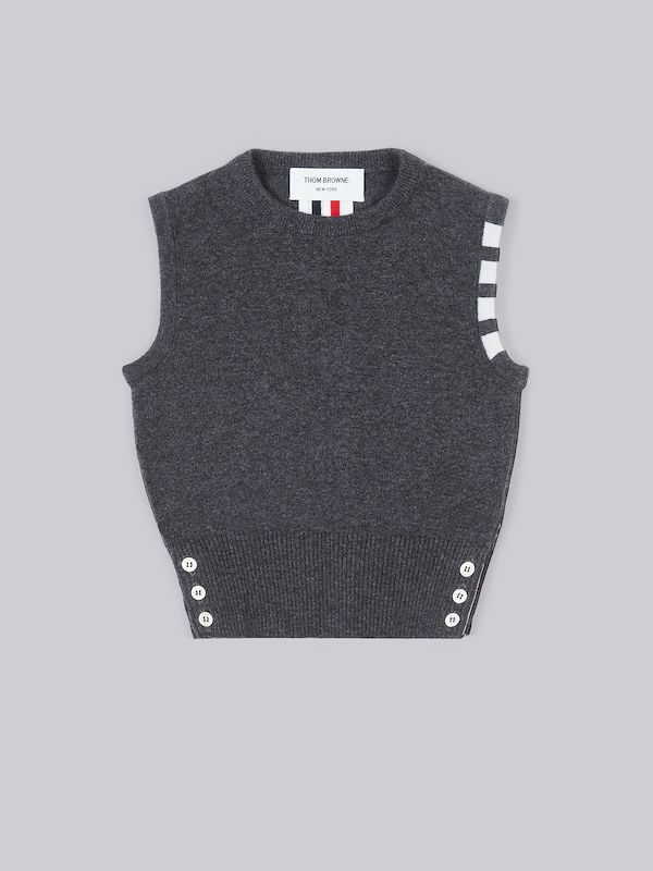 Dark Grey Cashmere Sleeveless Crewneck 4-Bar Pullover Vest