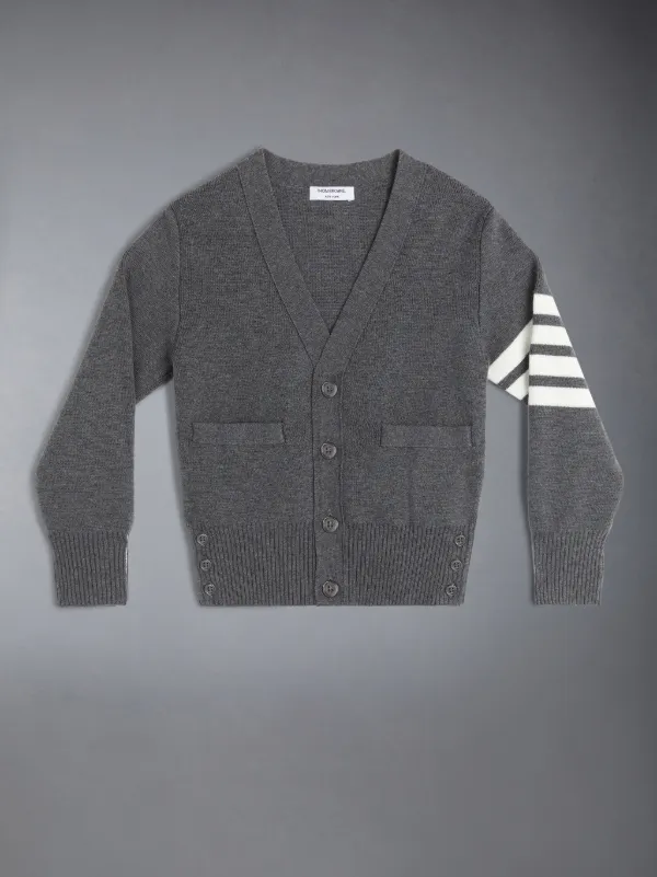 Dark Grey Milano Stitch Cotton 4-Bar V-Neck Cardigan