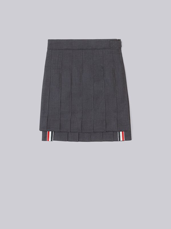 Dark Grey Super 120s Twill Wool Pleated Mini Skirt