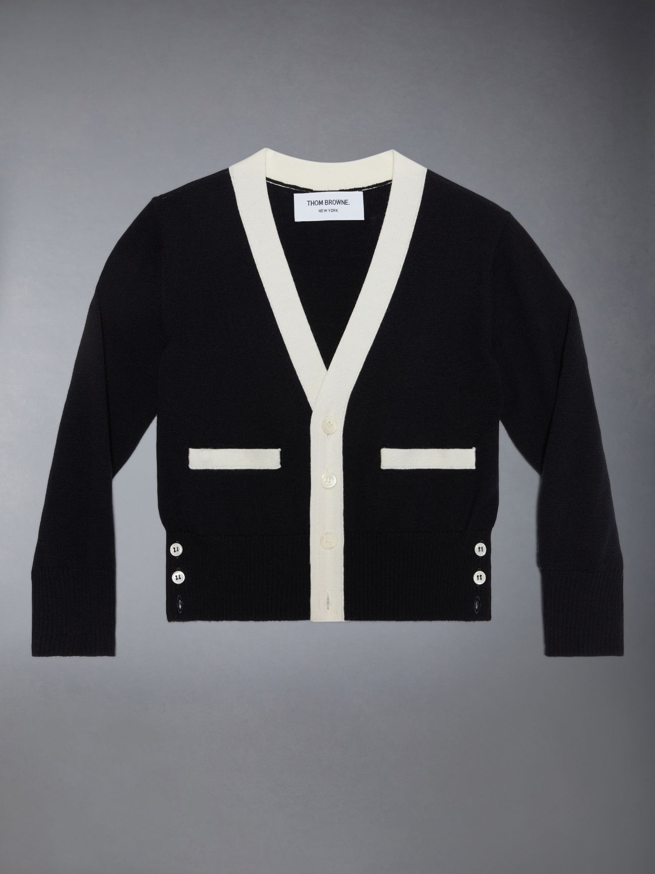 Kid's Wool Tipping V-Neck Cardigan | Thom Browne