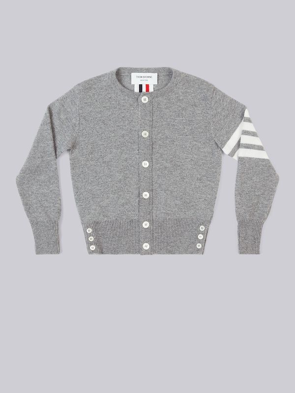 Light Grey Cashmere 4-Bar Crewneck Cardigan