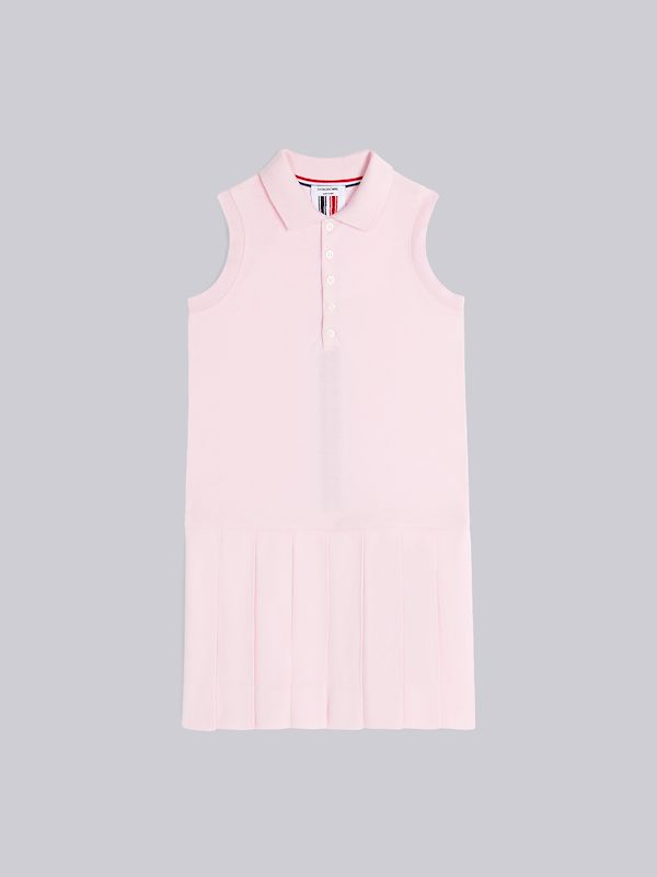 Light Pink Classic Pique Pleated Bottom Sleeveless Polo Dress