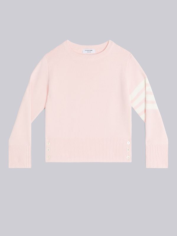 Light Pink Milano Stitch Cotton 4-Bar Crew Neck Pullover