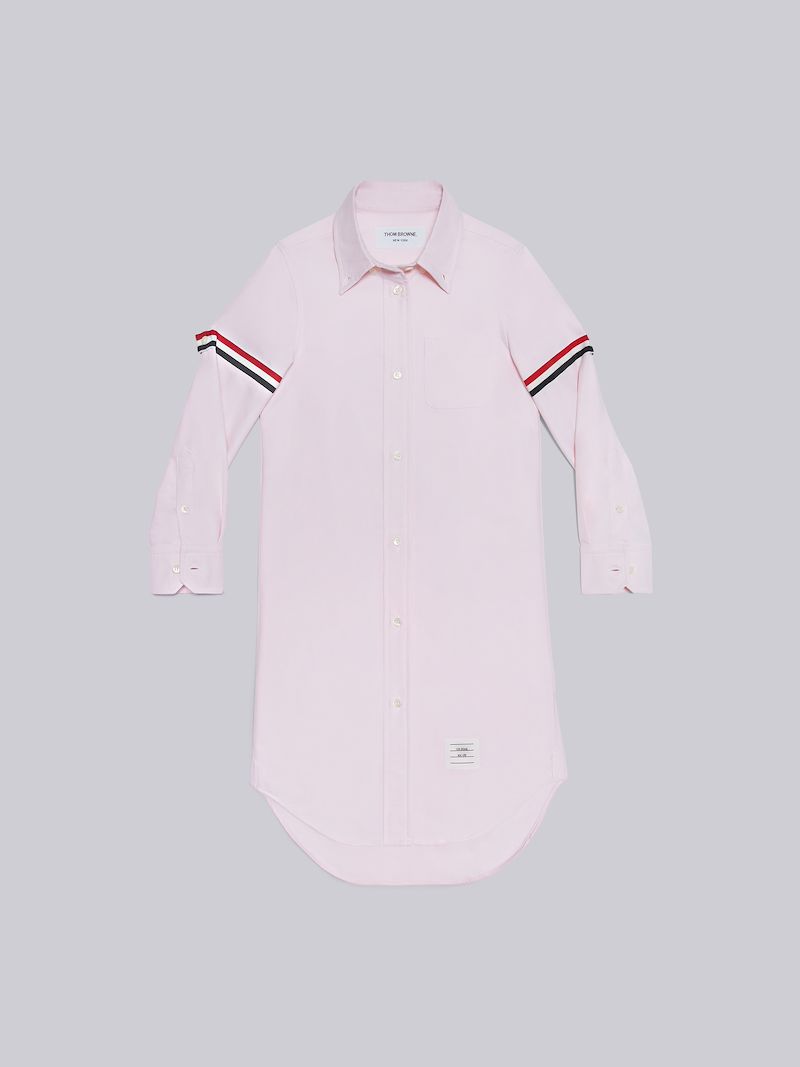 Light Pink Oxford Stripe Armband Knee Length Shirtdress