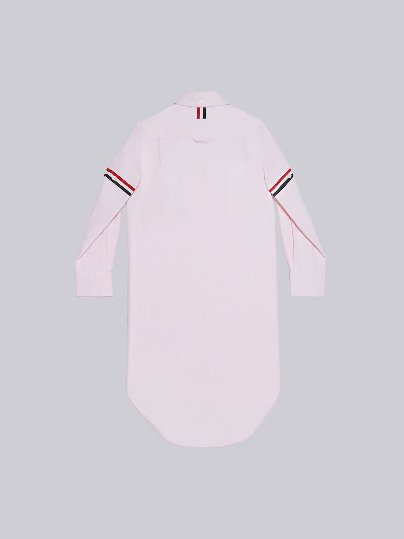 Light Pink Oxford Stripe Armband Knee Length Shirtdress