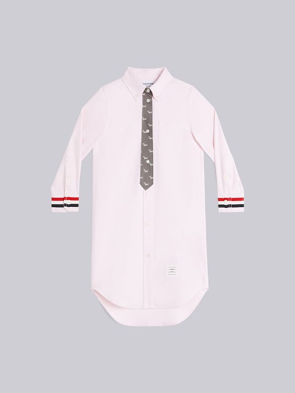 LIGHT PINK OXFORD TROMPE L'OEIL TIE KNEE LENGTH POINT COLLAR SHIRTDRESS