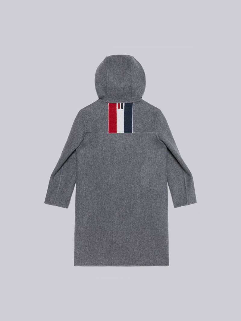 Medium Grey Boiled Wool Engineered Stripe Hooded Overcoat