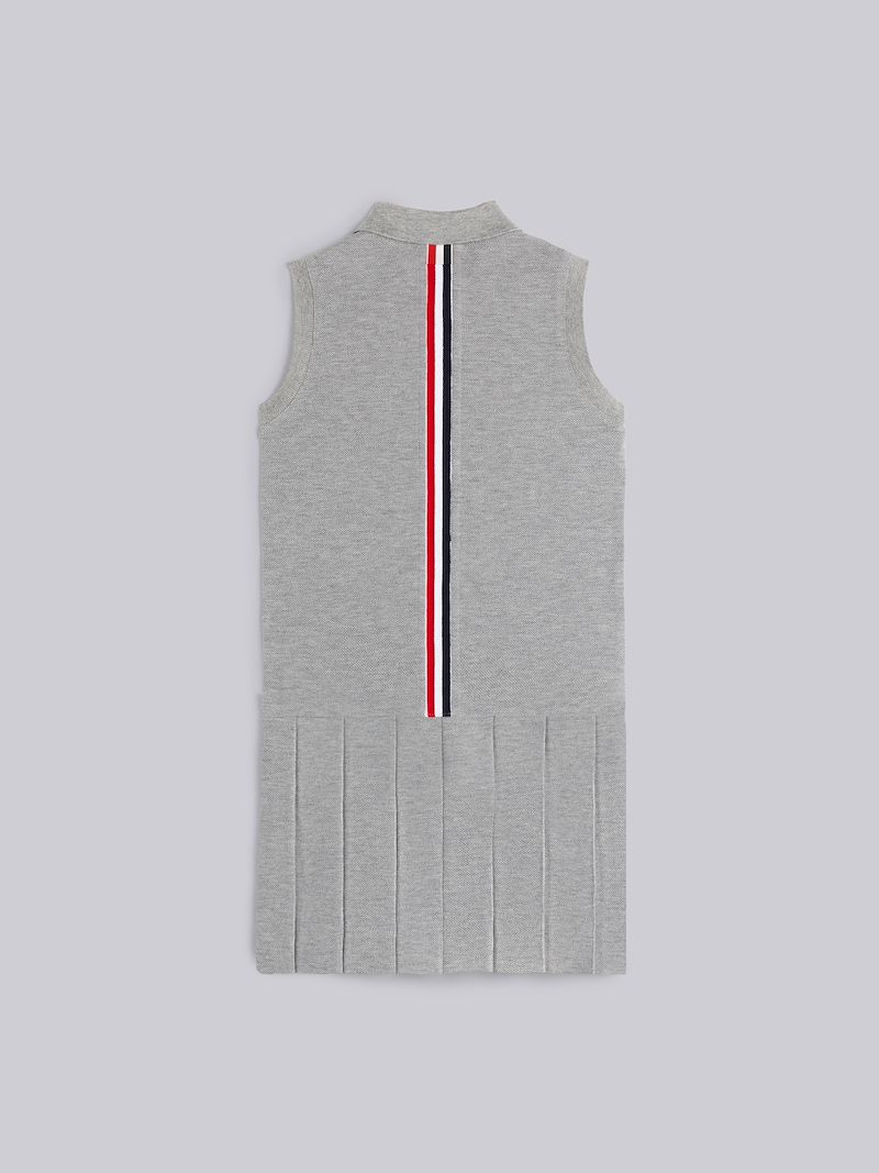 Medium Grey Classic Pique Pleated Bottom Sleeveless Polo Dress