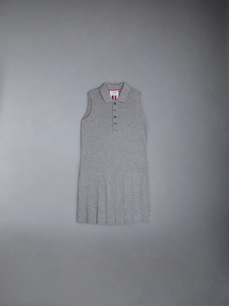 Medium Grey Classic Pique Pleated Bottom Sleeveless Polo Dress Medium Grey Classic Pique Pleated Bottom Sleeveless Polo Dress