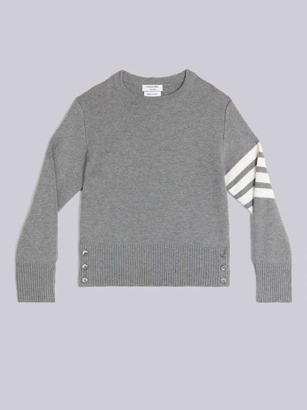 Medium Grey Milano Stitch Cotton 4-Bar Crew Neck Pullover