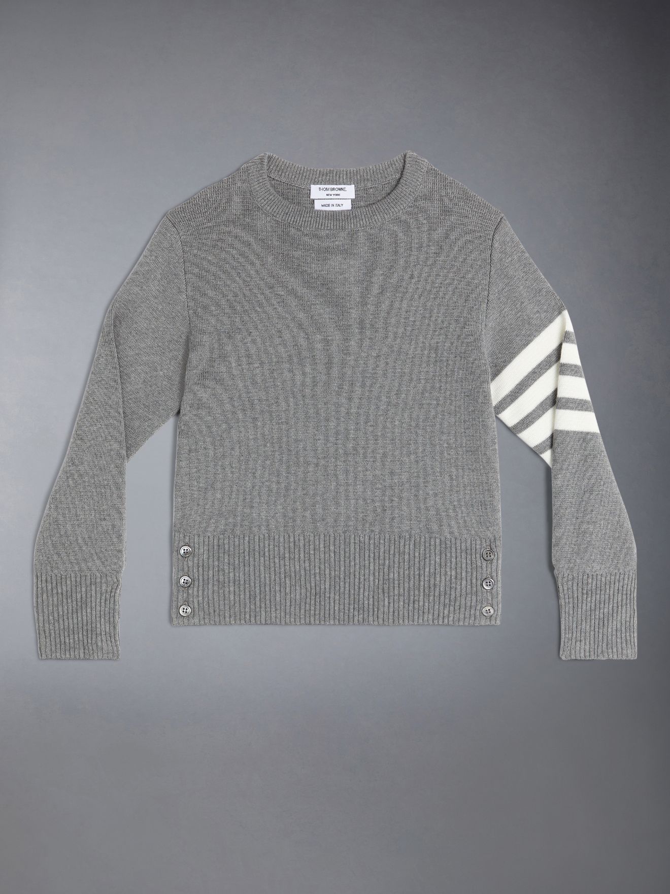 Medium Grey Milano Stitch Cotton 4-Bar Crew Neck Pullover | Thom