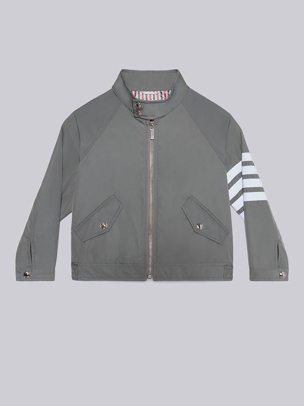 Medium Grey Nylon Tech Gabardine 4-Bar Band Collar Jacket