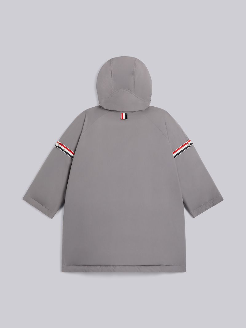 Medium Grey Ripstop Stripe Armband Oversized Hooded Football Parka