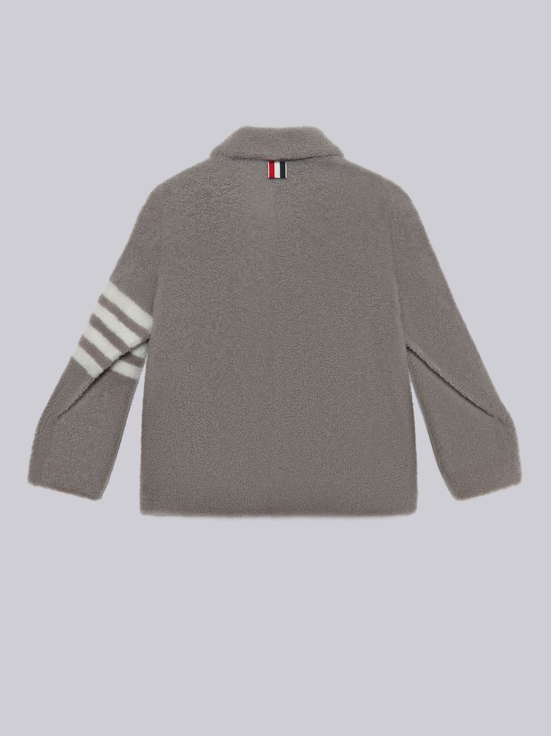 Medium Grey Shearling 4-Bar Patch Pocket Button Jacket