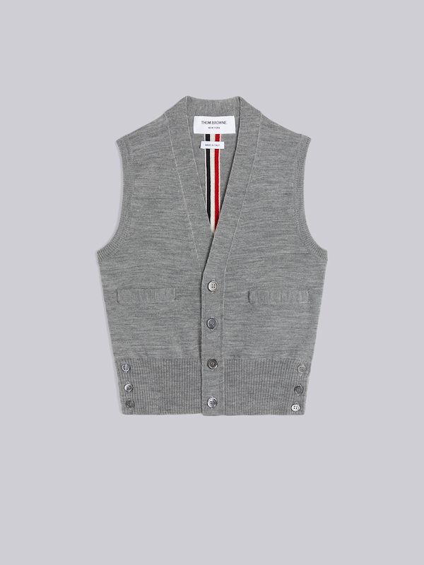 Medium Grey Sustainable Fine Merino Wool Stripe Back V-Neck Cardigan Vest