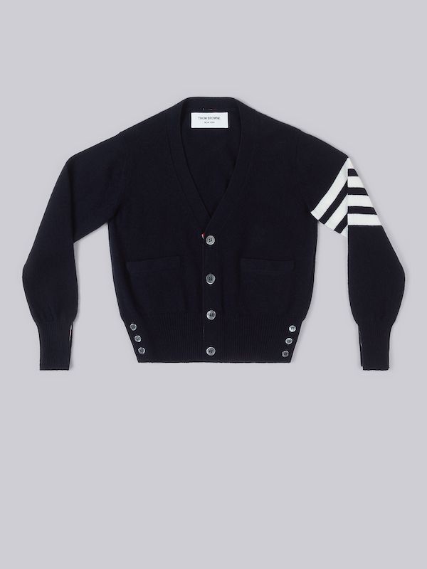 Navy Cashmere 4-Bar V-neck Cardigan