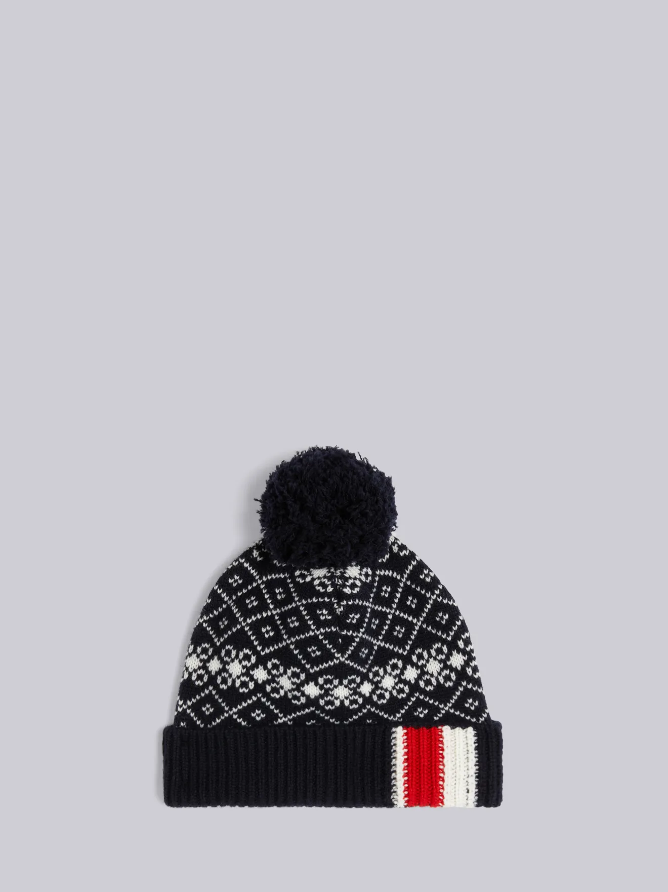 Navy Cashmere Fair Isle Stripe Pom Pom 