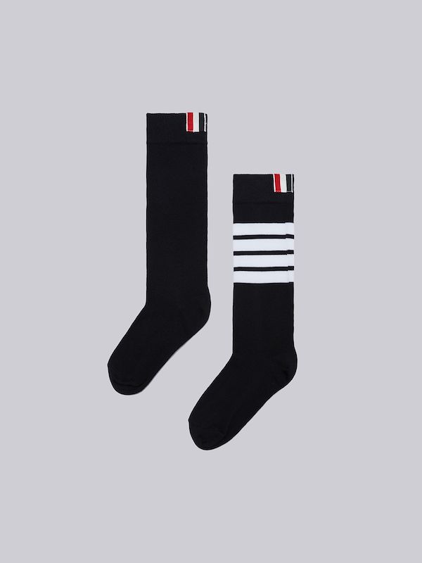 Navy Cotton 4-Bar Knee High Socks