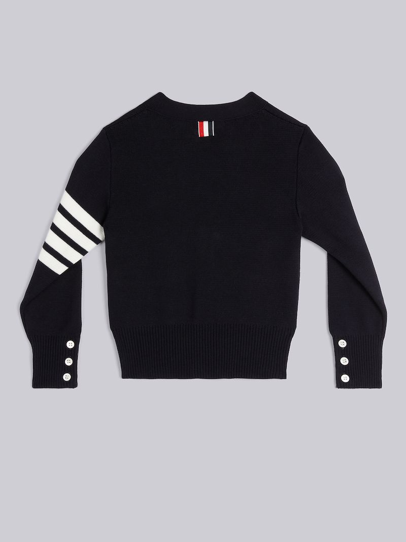 Navy Milano Stitch Cotton 4-Bar V-Neck Cardigan