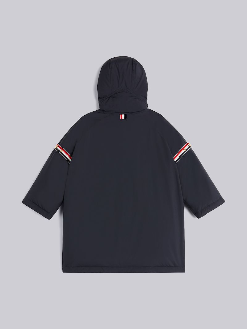 Navy Ripstop Stripe Armband Oversized Hooded Football Parka