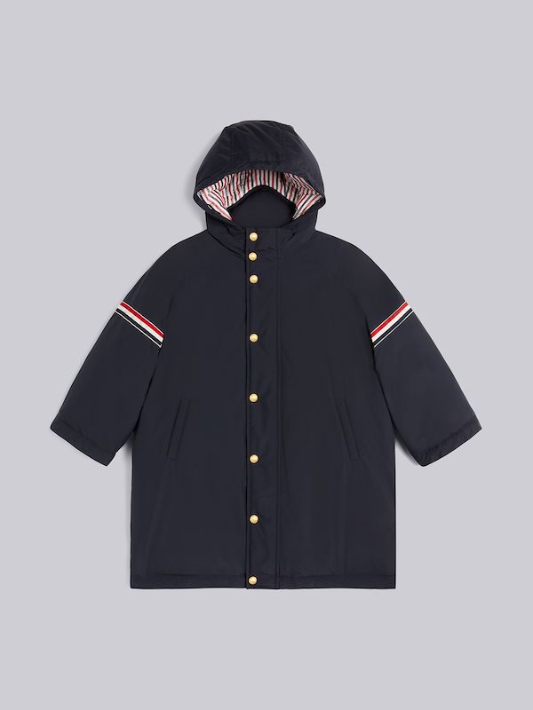 Navy Ripstop Stripe Armband Oversized Hooded Football Parka