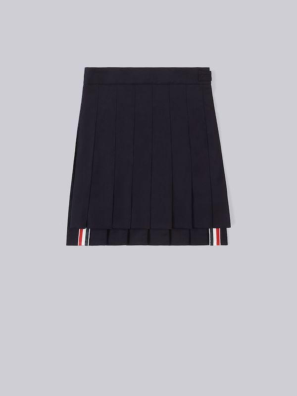 Navy Super 120s Twill Wool Pleated Mini Skirt