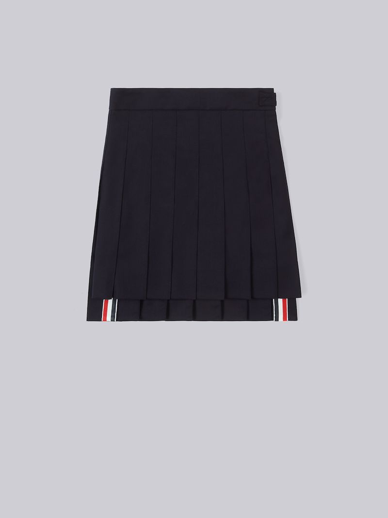 Navy Super 120s Twill Wool Pleated Mini Skirt